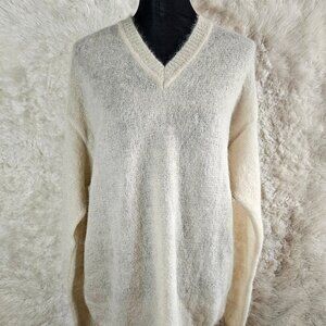 Joseph Women's V-Neck Oversize-Brushed Mohair Blend Cream Sweater Size M